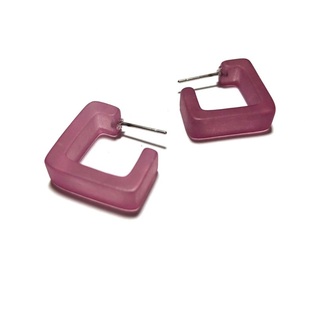 Amethyst Frosted Geometric Square Hoop Earrings